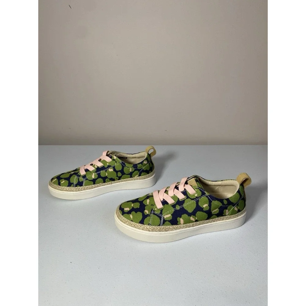 Spenco Jute Trim Malibu Bokeh Slip On‎ Sneaker Womens 7 D Wide Navy Green Pink